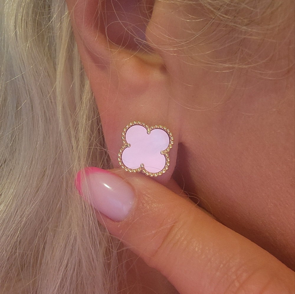 Luxury Women's Malachite Stud Earrings, Four-Leaf Clover,Silver plated. - Picture 1 of 10
